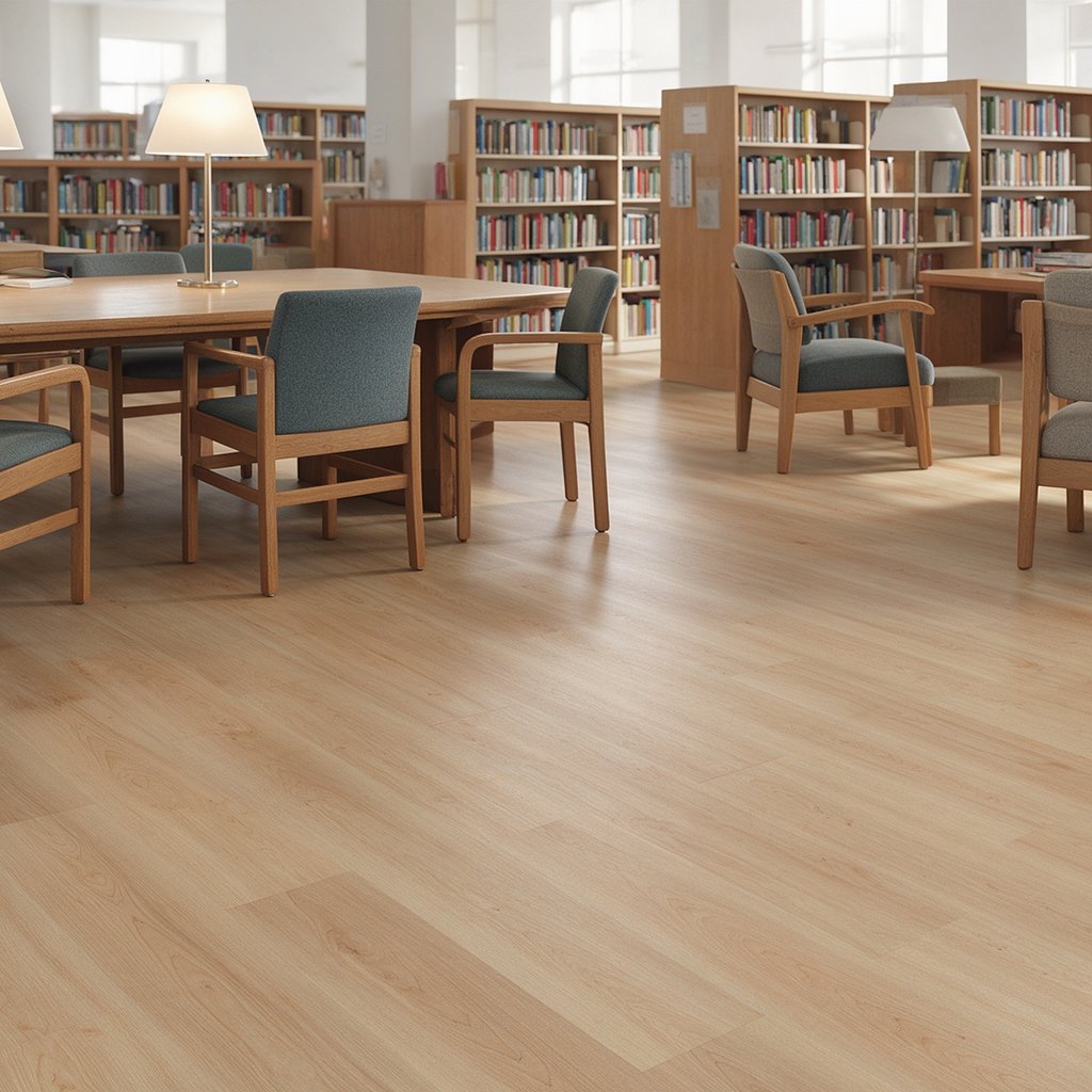 LVT click school education 5.0 mm pre-attached acoustic pad maple grain flooring